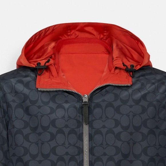 New Coach Gray Orange REVERSIBLE Short Parka Wind Breaker Men Jacket L - Picture 5 of 9